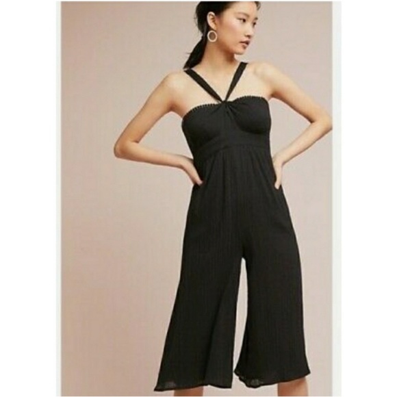 Maeve Black Textured Jumper Romper 6 Wide Leg Halter Sleeveless Boho Twist - Picture 8 of 8